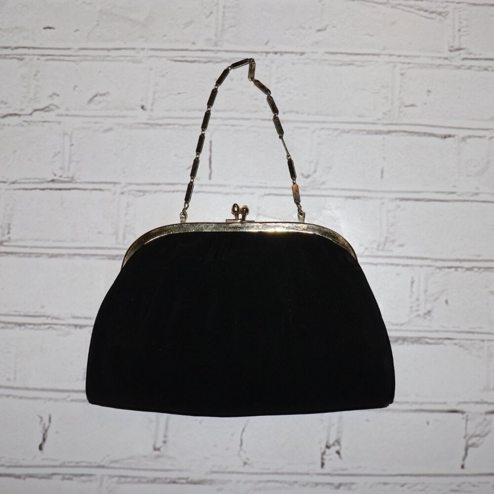 🖤 Vintage Black & Gold Handbag · 10" x 6" · Metal Frame